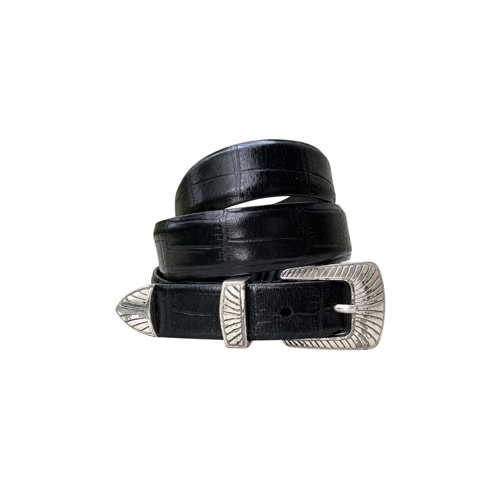 Vintage Tulliani Black Croc Embossed Italian Leather Western Belt USA Made 1996
